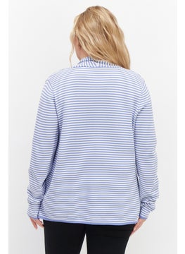 Zero Women Open Front Long Sleeve Strip Cardigans, White  - Image 3
