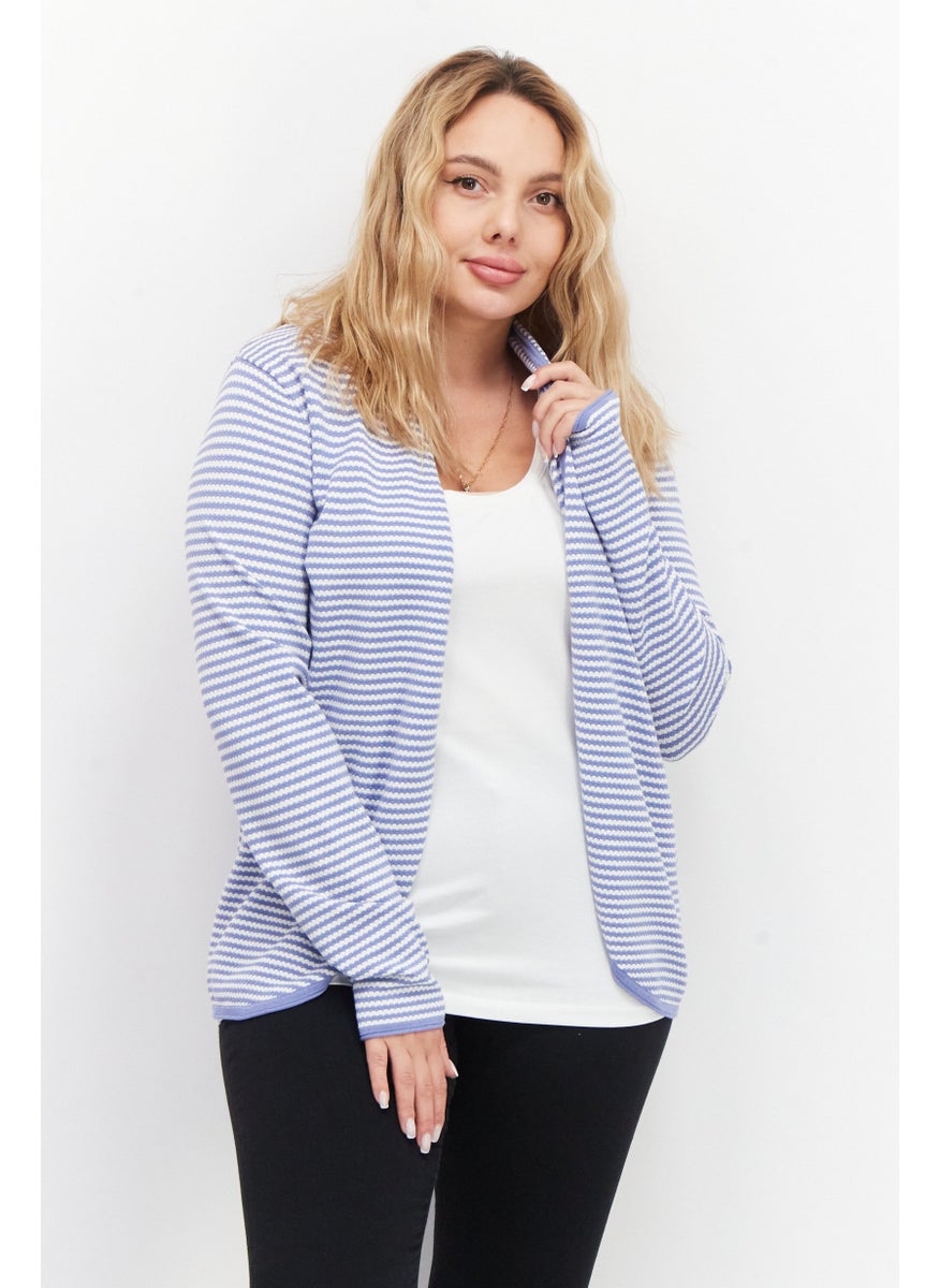 Zero Women Open Front Long Sleeve Strip Cardigans, White  - Image 1
