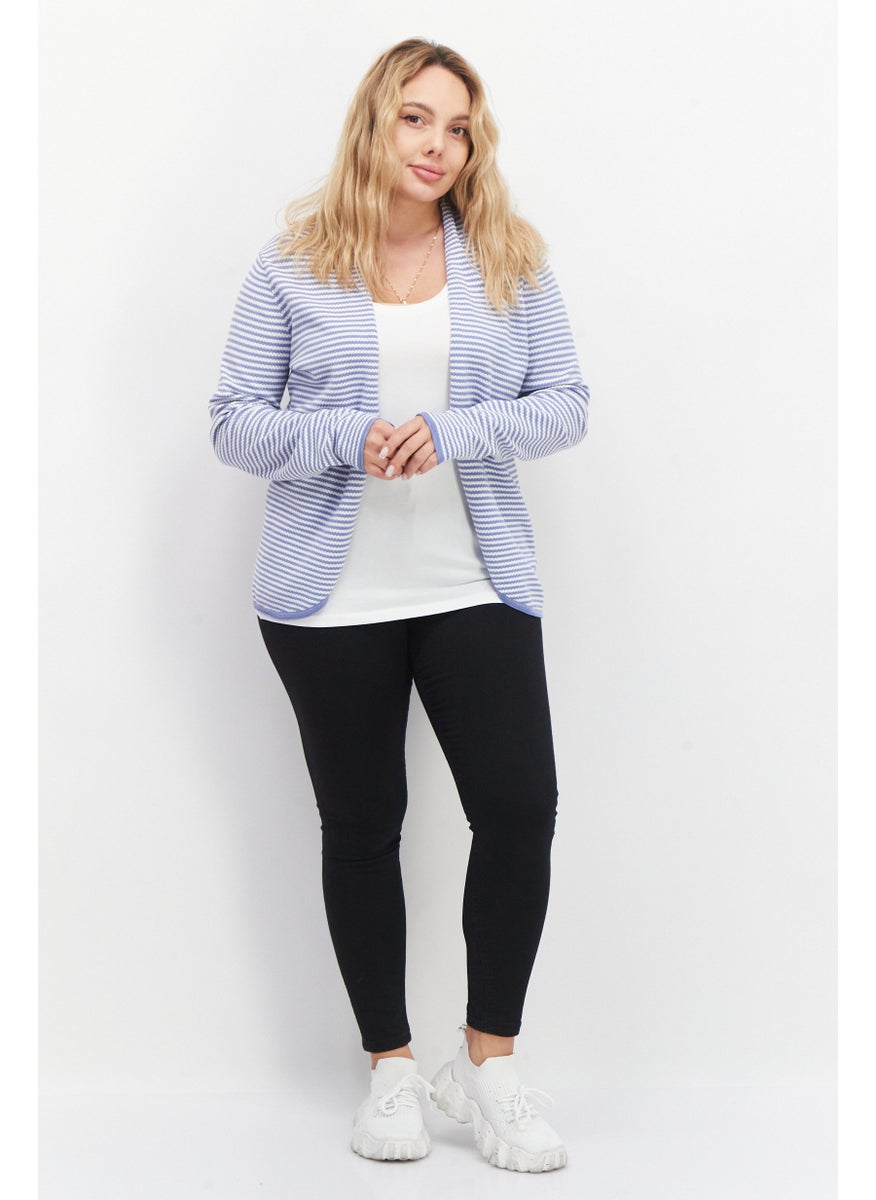 Zero Women Open Front Long Sleeve Strip Cardigans, White  - Image 4