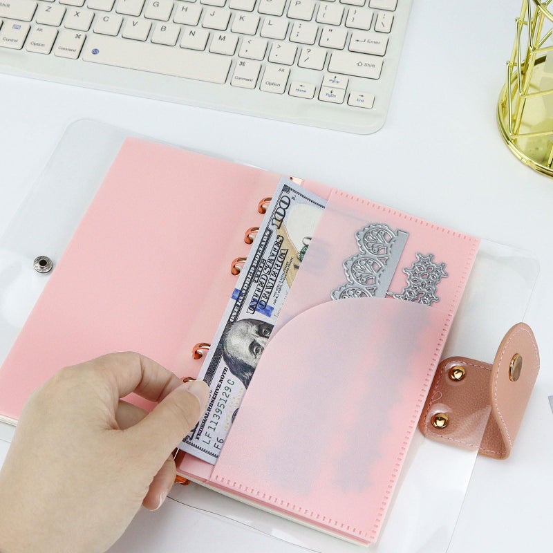 Koqye A6 Binder Pockets with No Zipper, Koqye Pink 10 Pcs Plastic Zipless Budget Envelopes, Two Pockets Frosted Cash Envelopes Money Bag for Budgeting, Cash Stuffing - Image 5