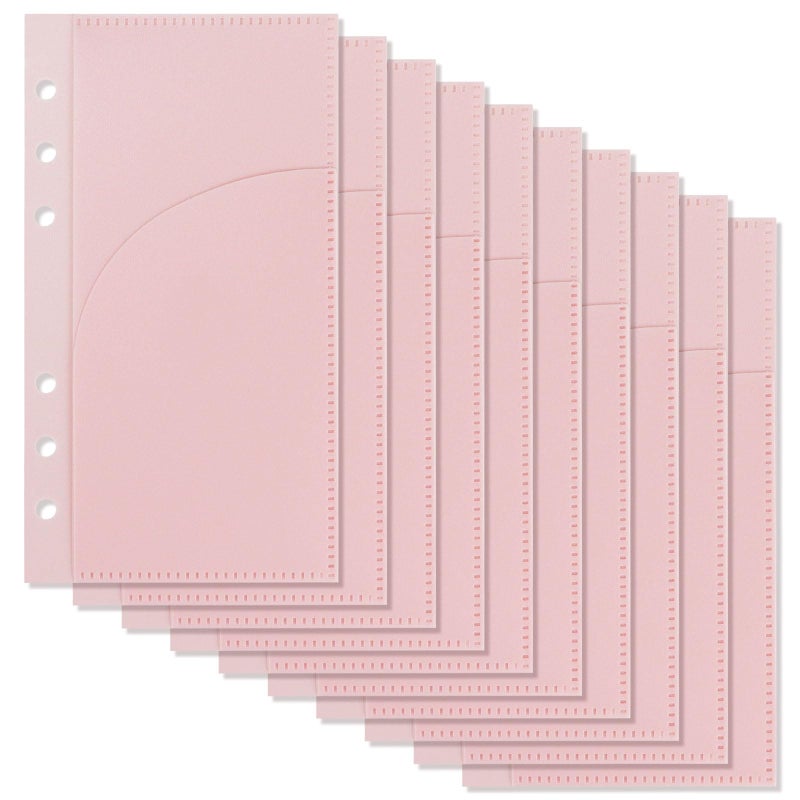Koqye A6 Binder Pockets with No Zipper, Koqye Pink 10 Pcs Plastic Zipless Budget Envelopes, Two Pockets Frosted Cash Envelopes Money Bag for Budgeting, Cash Stuffing - Image 1