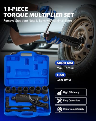 Orion Motor Tech Torque Multiplier, 11pc 1" Drive Heavy Duty Torque Multiplier Wrench Set with 8 Cr-V Sockets 21-38mm, 6800 Nm 1:64 Labor Saving Lug Nut Remover for Semi Trucks RVs Buses - Image 2