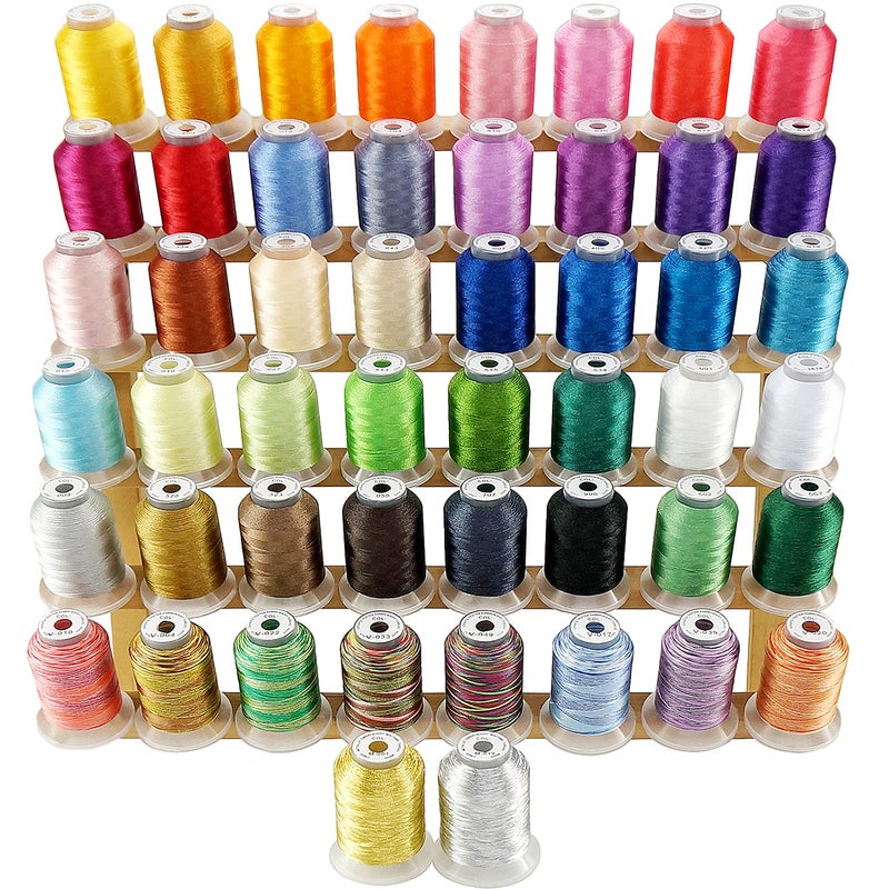 New brothread 50 Spools Embroidery Machine Thread Kit Including 40 Brother Colors8 Variegated Colors2 Metallic Colors for Brother Janome Singer Pfaff Husqvarna Embroidery Sewing Machines