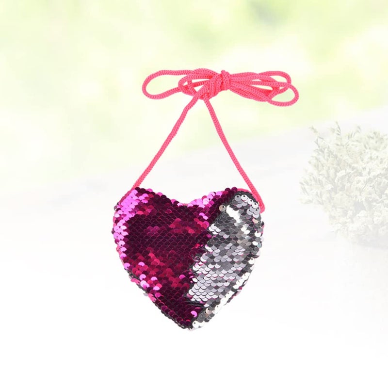Heart Shaped Sequin Crossbody Bag Messenger Purse For Cards And Items Rosy Silver - Image 5