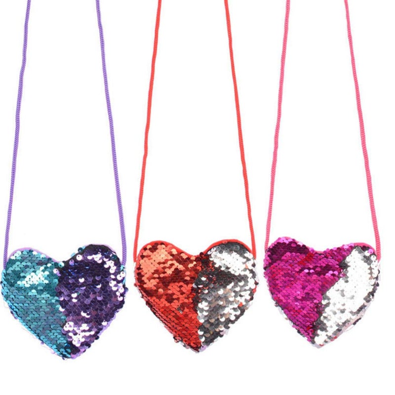Heart Shaped Sequin Crossbody Bag Messenger Purse For Cards And Items Rosy Silver - Image 4