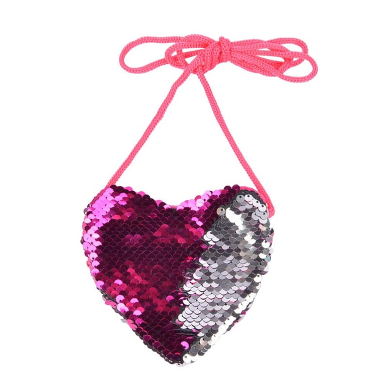 Heart Shaped Sequin Crossbody Bag Messenger Purse For Cards And Items Rosy Silver - Image 2