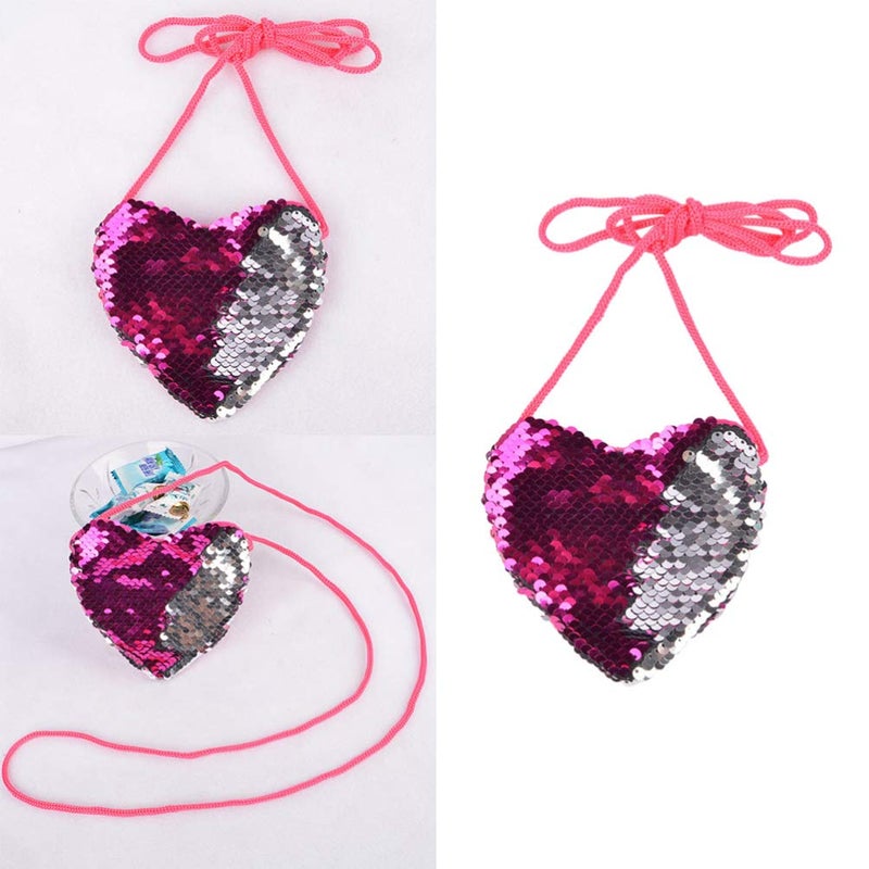 Heart Shaped Sequin Crossbody Bag Messenger Purse For Cards And Items Rosy Silver - Image 3