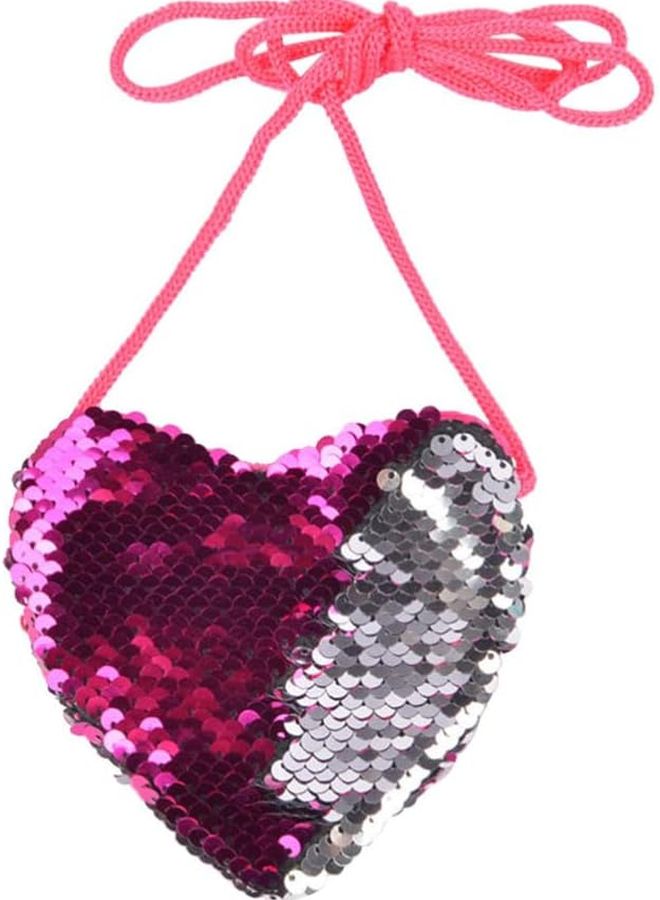 Heart Shaped Sequin Crossbody Bag Messenger Purse For Cards And Items Rosy Silver - Image 1