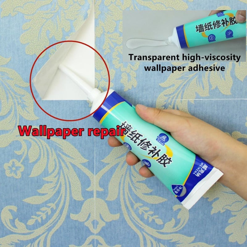 Wallpaper Repair Adhesive, Clear Wallpapers Paste Kitfor Fixing Tears, Seams & Edges, Extra-Strong Glue for Seam Repair, Easy-Spread Wallpapers Glue, Strong Adhesion for Vinyl Wallpaper 2Pcs - Image 2