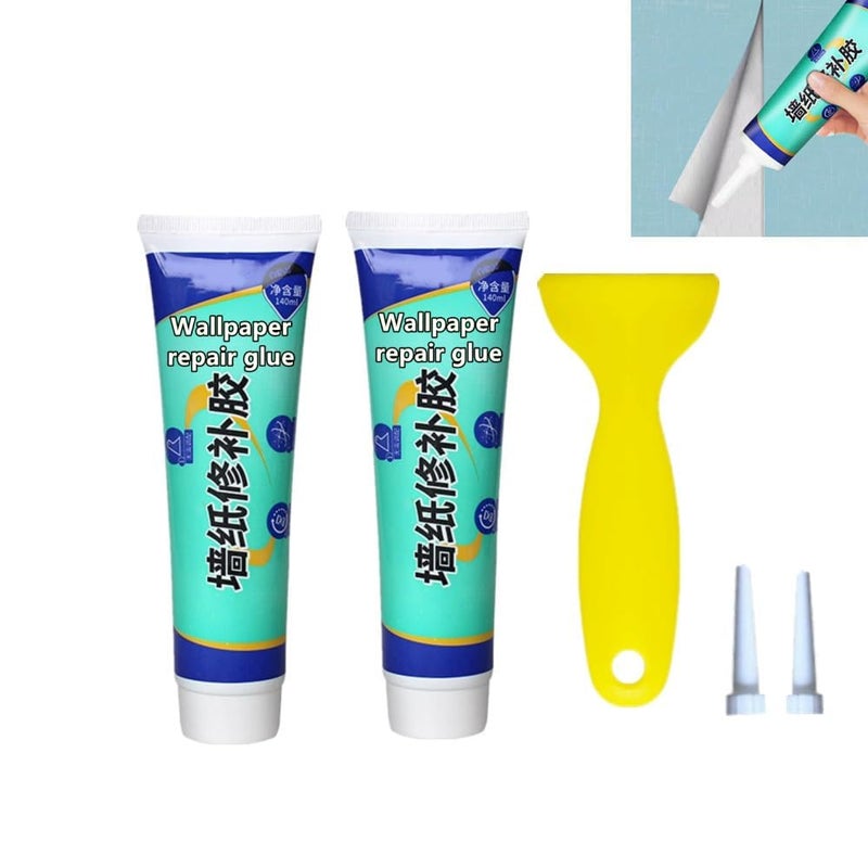 Wallpaper Repair Adhesive, Clear Wallpapers Paste Kitfor Fixing Tears, Seams & Edges, Extra-Strong Glue for Seam Repair, Easy-Spread Wallpapers Glue, Strong Adhesion for Vinyl Wallpaper 2Pcs - Image 1