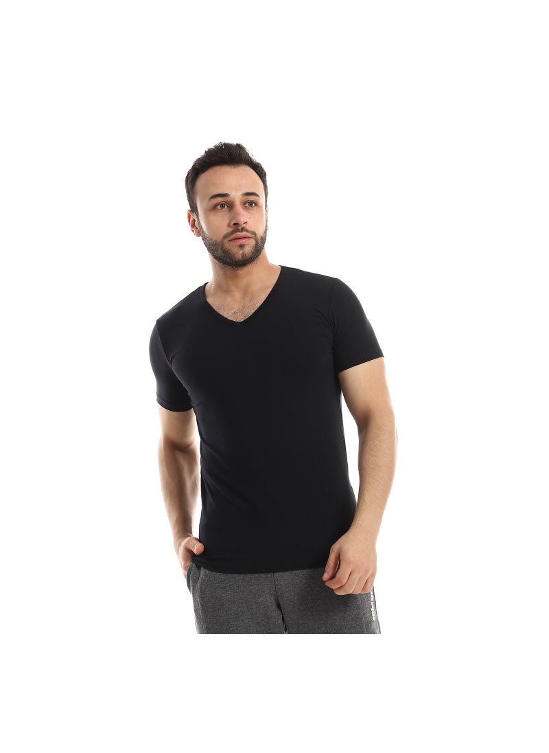 REDCOTTON Red Cotton Short Sleeve Undershirt For Men- V Neck - Black  - Image 1