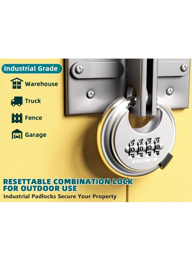 DELSWIN 4 Digit Combination Lock Disc Padlock with Hardened Steel Shackle Outdoor Combo Lock for Outdoor Gate Sheds,Storage Unit,Garage,Fence,Gym Locker(2 Pcs) - Image 4