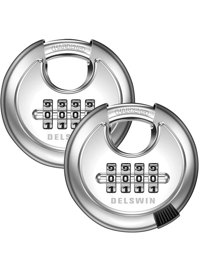 DELSWIN 4 Digit Combination Lock Disc Padlock with Hardened Steel Shackle Outdoor Combo Lock for Outdoor Gate Sheds,Storage Unit,Garage,Fence,Gym Locker(2 Pcs) - Image 1