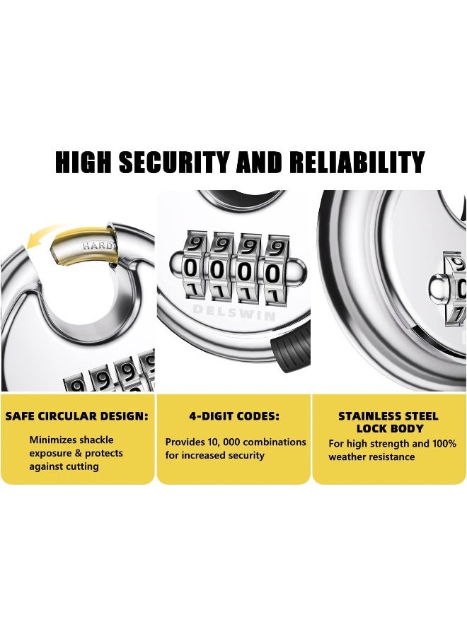 DELSWIN 4 Digit Combination Lock Disc Padlock with Hardened Steel Shackle Outdoor Combo Lock for Outdoor Gate Sheds,Storage Unit,Garage,Fence,Gym Locker(2 Pcs) - Image 5