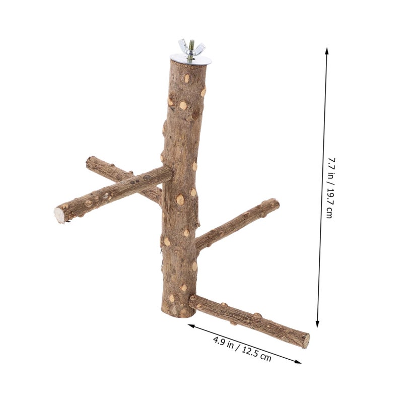 Natural Wooden Parrot Perch Stand with Chewing Toy Durable Safe Activity Space for Pet Birds - Image 3