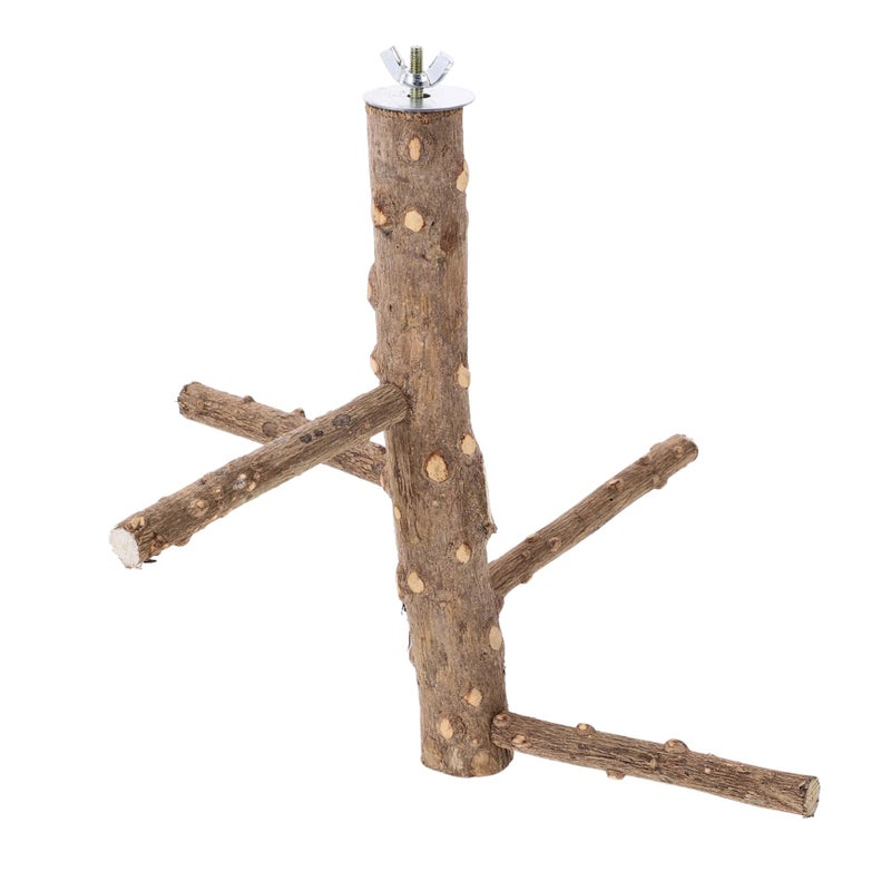 Natural Wooden Parrot Perch Stand with Chewing Toy Durable Safe Activity Space for Pet Birds - Image 2