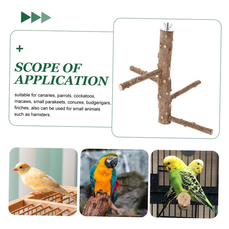 Natural Wooden Parrot Perch Stand with Chewing Toy Durable Safe Activity Space for Pet Birds - Image 4
