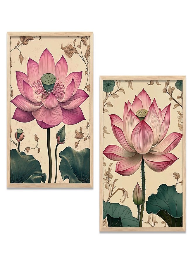 kotart - Lotus Wall Art Floral Paintings for Living Room Wall Art Painting for Wall Decoration Wall Poster With frames Wall Paintings For Home Decoration Indian Wall Art Home Decor Frames Framed Wall Painting for Home Room Bedroom Office Wall Décor set of 2 (Art 7, 10x13 inch, Framed) - Image 1