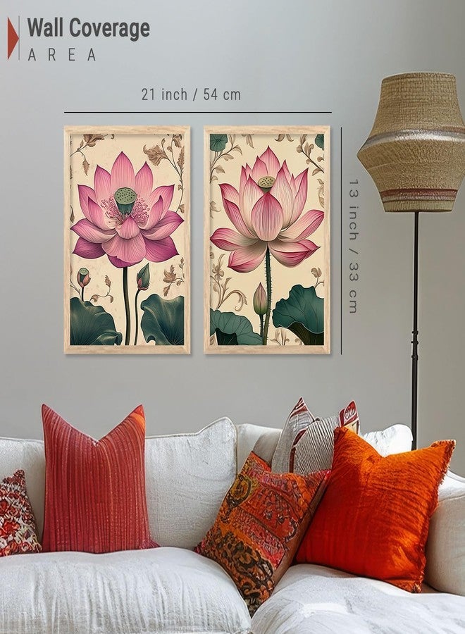kotart - Lotus Wall Art Floral Paintings for Living Room Wall Art Painting for Wall Decoration Wall Poster With frames Wall Paintings For Home Decoration Indian Wall Art Home Decor Frames Framed Wall Painting for Home Room Bedroom Office Wall Décor set of 2 (Art 7, 10x13 inch, Framed) - Image 3