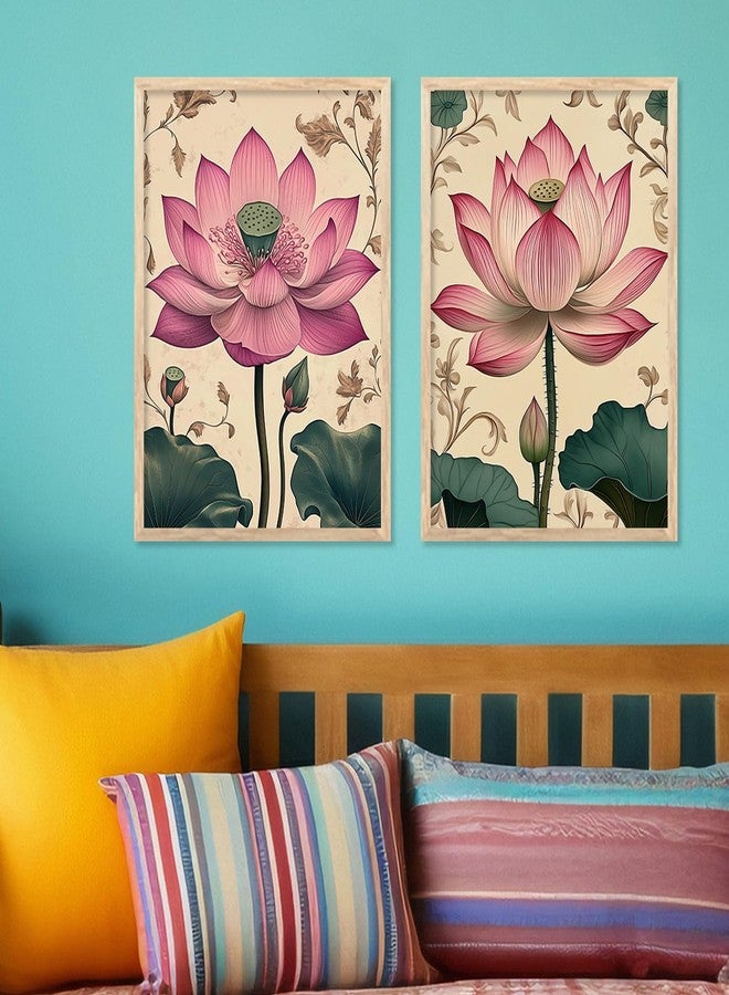 kotart - Lotus Wall Art Floral Paintings for Living Room Wall Art Painting for Wall Decoration Wall Poster With frames Wall Paintings For Home Decoration Indian Wall Art Home Decor Frames Framed Wall Painting for Home Room Bedroom Office Wall Décor set of 2 (Art 7, 10x13 inch, Framed) - Image 4