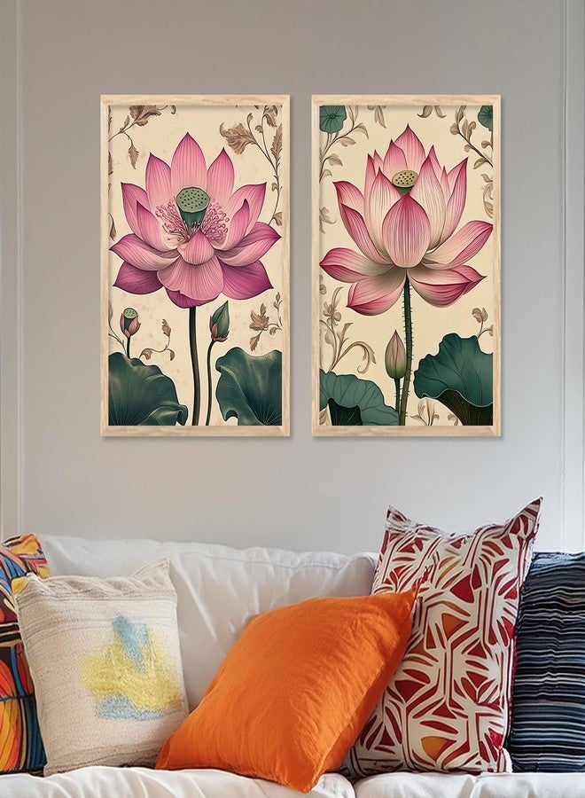 kotart - Lotus Wall Art Floral Paintings for Living Room Wall Art Painting for Wall Decoration Wall Poster With frames Wall Paintings For Home Decoration Indian Wall Art Home Decor Frames Framed Wall Painting for Home Room Bedroom Office Wall Décor set of 2 (Art 7, 10x13 inch, Framed) - Image 5