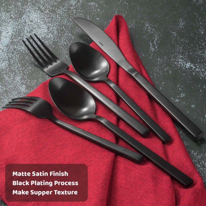 Alata Cube 45-Piece Forged Stainless Steel Flatware Set Cutlery Set with Utensil-Serving Set, Silverware Set Service for 8, Matte Satin Polished, Dishwasher Safe - Image 4