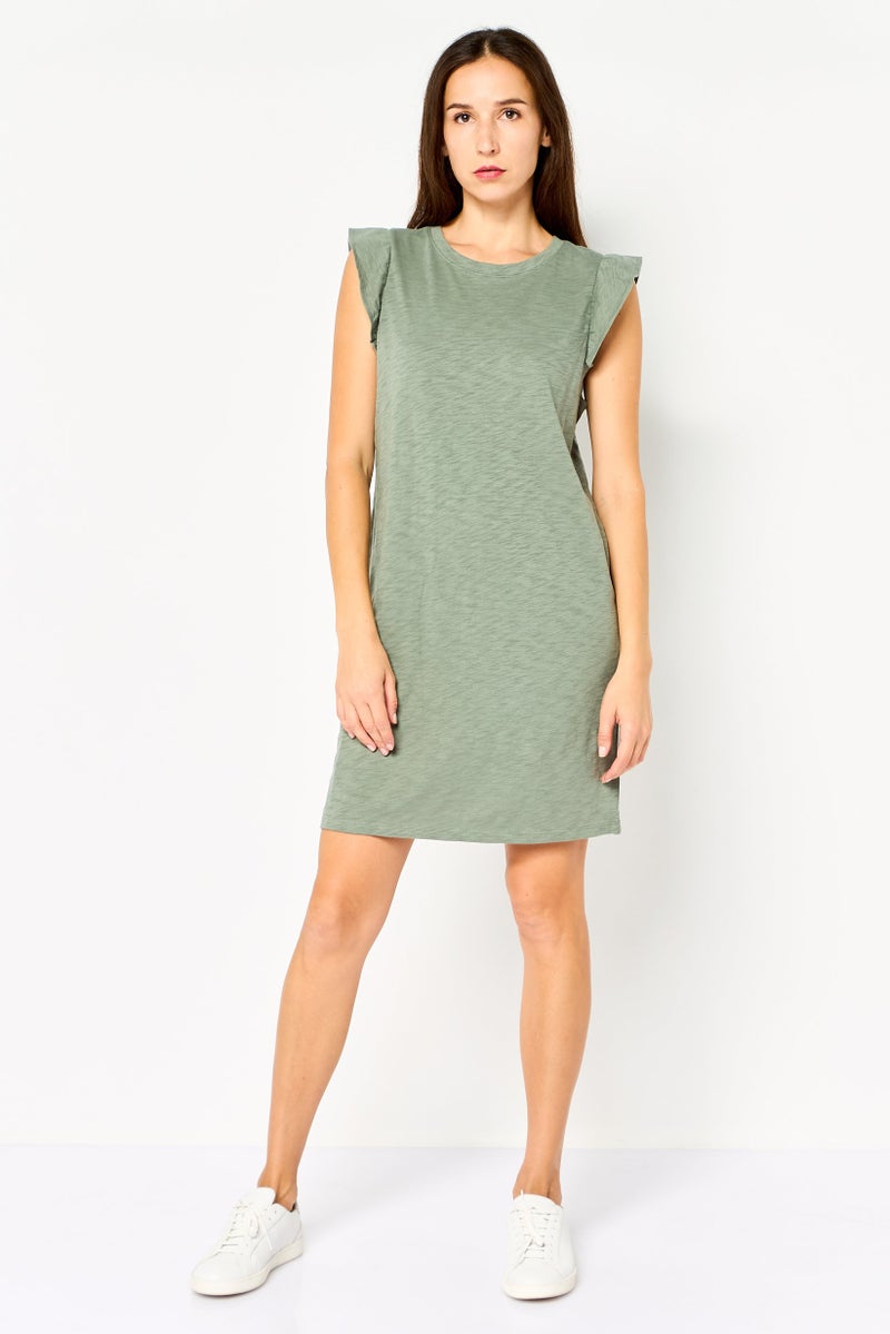 GAP Women Round Neck Sleeveless Plain Mini Dress, Olive - Image 3