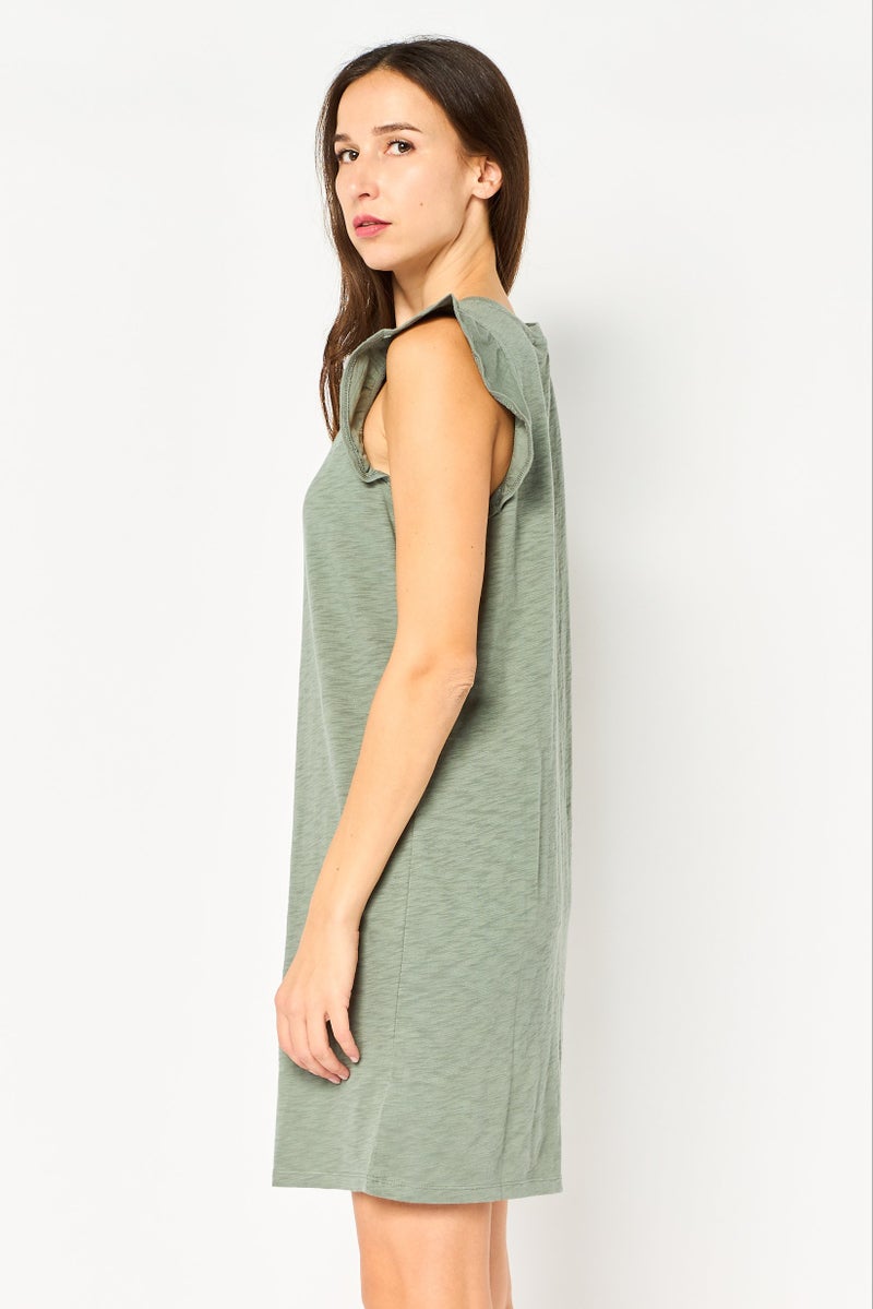 GAP Women Round Neck Sleeveless Plain Mini Dress, Olive - Image 4