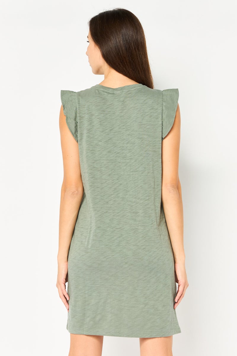GAP Women Round Neck Sleeveless Plain Mini Dress, Olive - Image 2