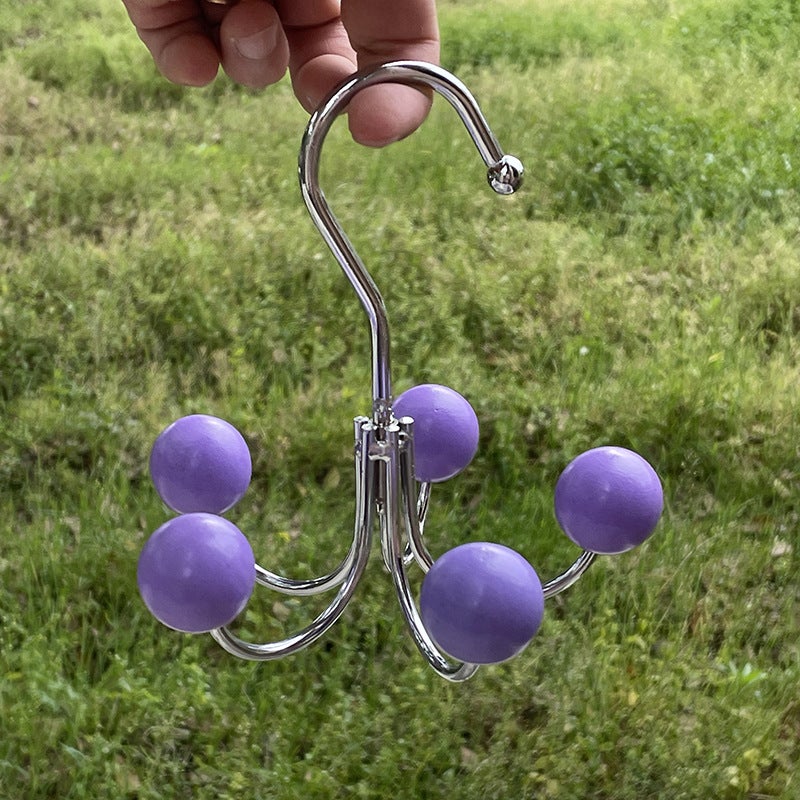 Ins Household Multi-Functional Rotating Hook Iron Art Punch-Free Traceless Clothes Drying Rod Wardrobe Cloakroom Bathroom(Purple, 5 Hook) - Image 1