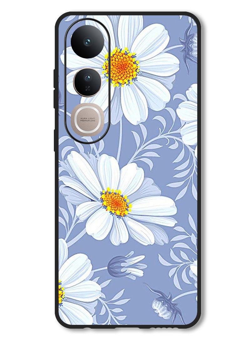 Theodor حافظة متوافقة مع فيفو V50 لايت حماية مضادة للصدمات غطاء بامبر أبيض مزهر أصفر - Image 1