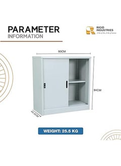 RIGID Steel Curved Sliding Doors Low hight Office Cupboard Grey 94x90x45.5cm  - Image 2