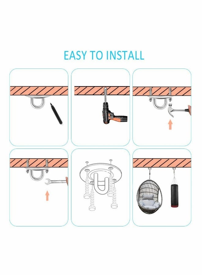 2 Set Ceiling Hook, Hanging Chair Swing Hook Hammock Hanging Hooks Kit Stainless Steel Ceiling Mount Heavy Duty Hook for Porch Chair Yoga Hammock Gym Swing  - Image 5