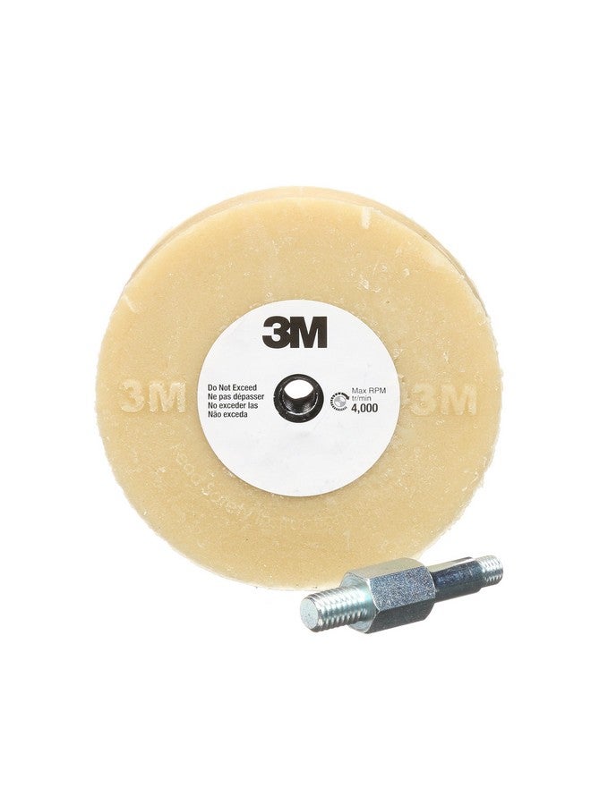 3M 3M Stripe Off Wheel Adhesive Remover Eraser Wheel Removes Decals, Stripes, Vinyl, Tapes and Graphics 4” diameter x 5/8” thick 3/8-16 threaded mandrel 07498 Pack of 1 - Image 1