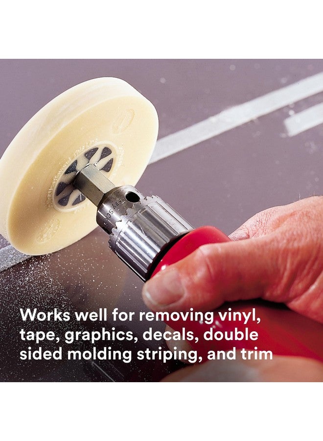 3M 3M Stripe Off Wheel Adhesive Remover Eraser Wheel Removes Decals, Stripes, Vinyl, Tapes and Graphics 4” diameter x 5/8” thick 3/8-16 threaded mandrel 07498 Pack of 1 - Image 4
