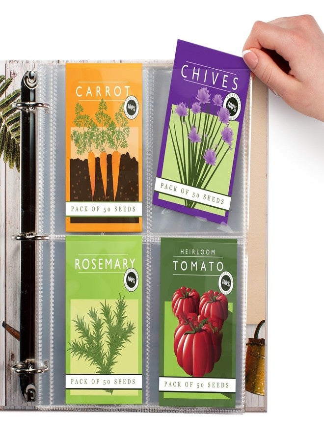 CraftSaints 400 Pockets Seed Storage Organizer Sleeves (50 Pack) Slot Size 3.5x5, 4 Pocket Garden Seed Organizer, Clear Sleeves for Seed Packet Storage, Seed Keeper, Seed Organizer Binder - Image 1