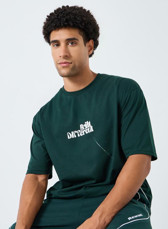 Styli Men Green Graphic Print Oversized T-Shirt - Image 5
