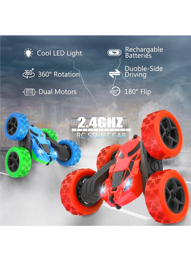 Taizz Ventures RC Stunt Car for Kids Ages 3-12, 360° Rotating Double Sided 4WD RC Car with Headlights, Rechargeable Electric Racing Toy with 2 Batteries, Outdoor Off-Road Toy for Boys and Girls - Blue  - Image 2