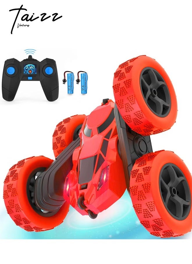 Taizz Ventures RC Stunt Car for Kids Ages 3-12, 360° Rotating Double Sided 4WD RC Car with Headlights, Rechargeable Electric Racing Toy with 2 Batteries, Outdoor Off-Road Toy for Boys and Girls - Blue  - Image 1