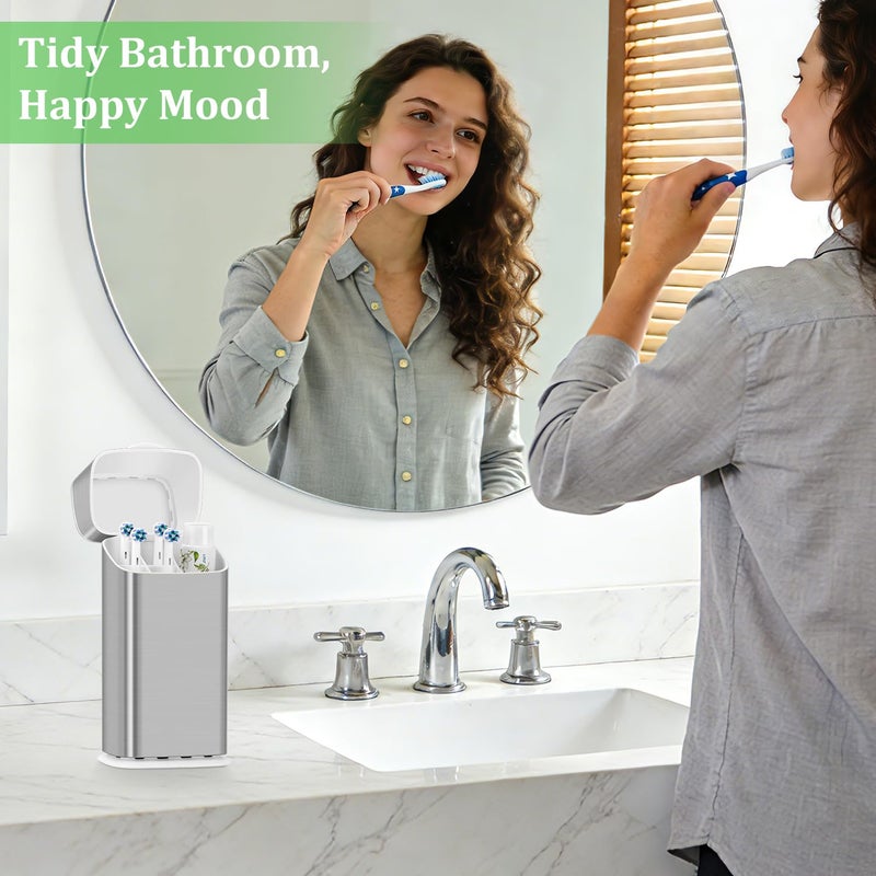 GFWARE Electric Toothbrush Holders with Cover - Dustproof Tooth Brush Holder for Bathroom, Covered Toothpaste and Toothbrush Holder with Drainage, Bathroom Toothbrush Organizers with Lid, Silver - Image 3