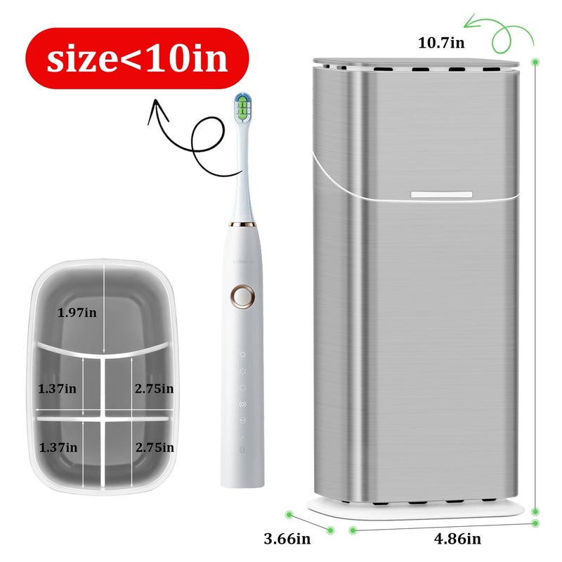 GFWARE Electric Toothbrush Holders with Cover - Dustproof Tooth Brush Holder for Bathroom, Covered Toothpaste and Toothbrush Holder with Drainage, Bathroom Toothbrush Organizers with Lid, Silver - Image 2