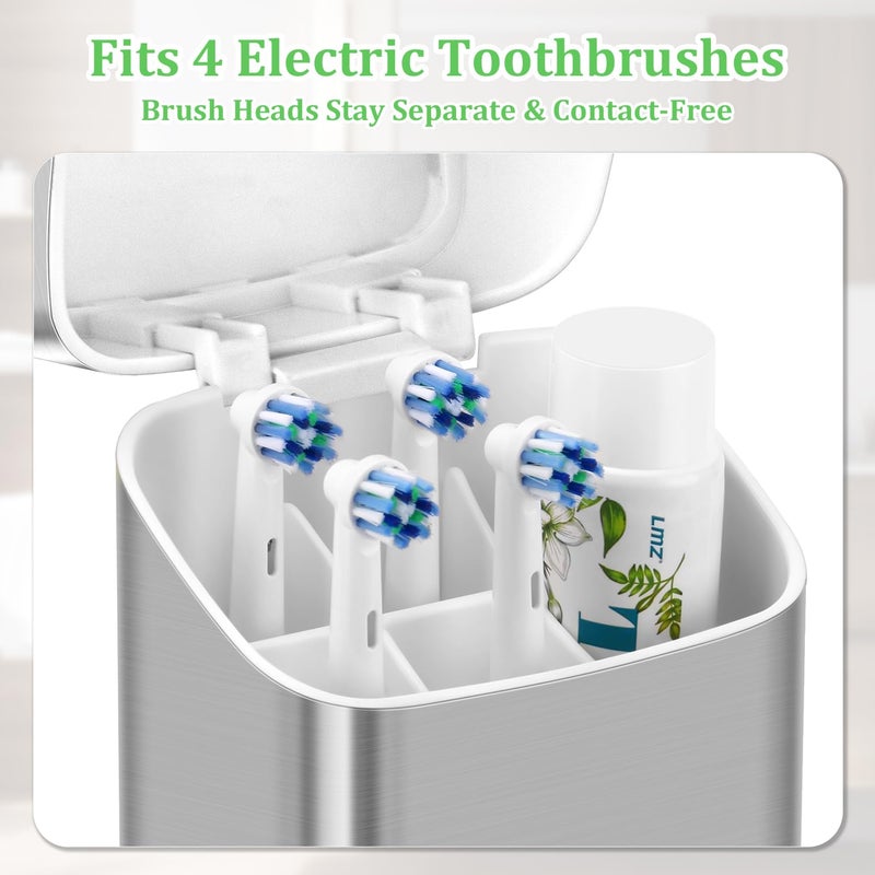GFWARE Electric Toothbrush Holders with Cover - Dustproof Tooth Brush Holder for Bathroom, Covered Toothpaste and Toothbrush Holder with Drainage, Bathroom Toothbrush Organizers with Lid, Silver - Image 5