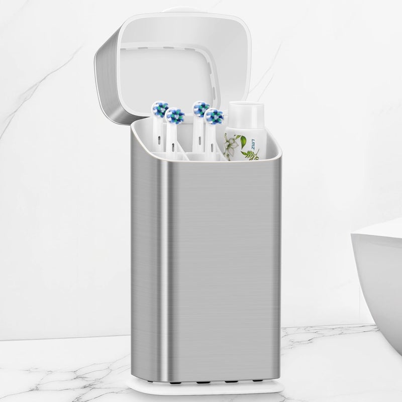 GFWARE Electric Toothbrush Holders with Cover - Dustproof Tooth Brush Holder for Bathroom, Covered Toothpaste and Toothbrush Holder with Drainage, Bathroom Toothbrush Organizers with Lid, Silver - Image 1