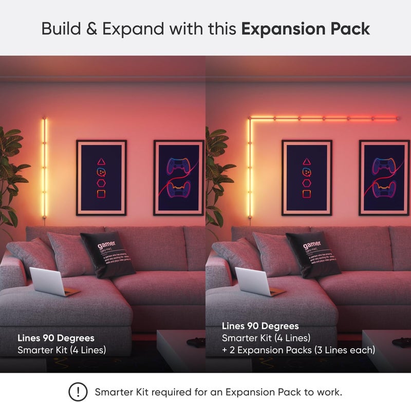 Nanoleaf Lines Squared Expansion Pack, 3 Additional Smart Light Bars LED RGBW (90 Angle) - Backlit Modular Wi-Fi Colour Changing Wall Lights, Works with Alexa Google Apple Homekit, Decor & Ga - Image 2