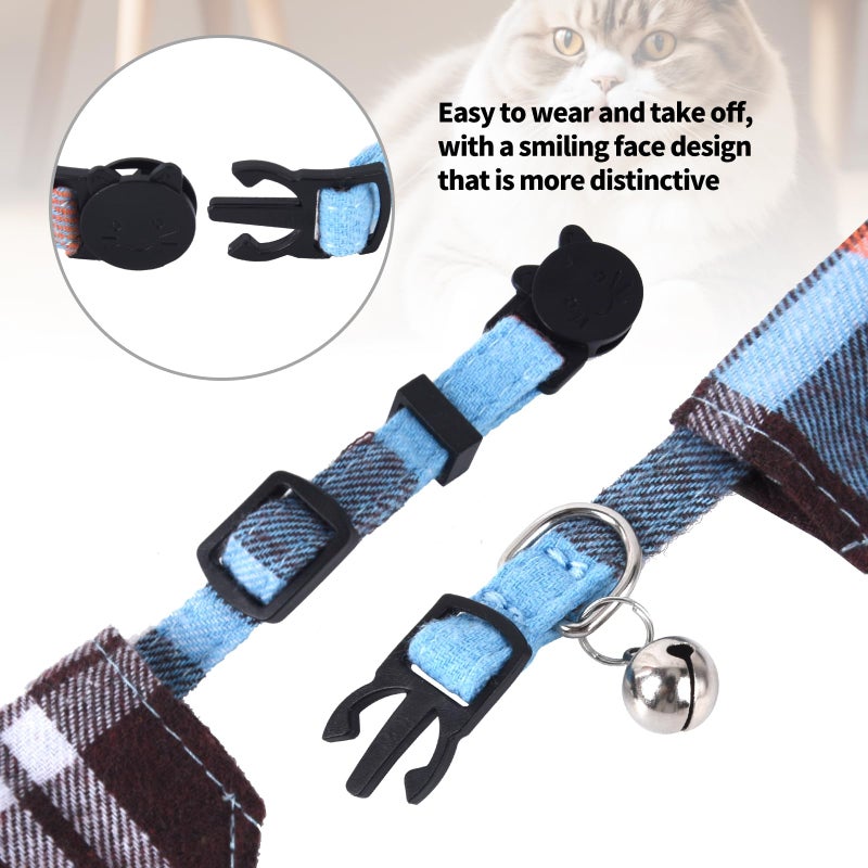 ChengFu Mini Cat Bandana, Cat Tie Collar, Cats Bandana Collar with Bells and Bowtie, Kitten Bow Tie with Safety Buckle Adjustable Size for Small Cats Boys or Girls, Blue (2 pcs) - Image 3