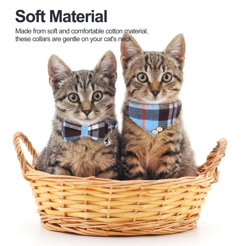 ChengFu Mini Cat Bandana, Cat Tie Collar, Cats Bandana Collar with Bells and Bowtie, Kitten Bow Tie with Safety Buckle Adjustable Size for Small Cats Boys or Girls, Blue (2 pcs) - Image 5