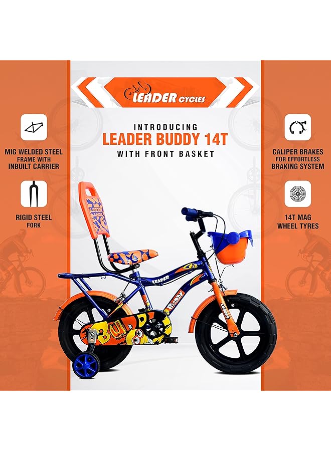 ليدر دراجة بادي كيدز سايكل ١٤T مع عجلات تدريب (مُجمّعة جزئيًا) للأولاد والبنات، مثالية للفئة العمرية من ٢ إلى ٥ سنوات | الإطار: ٨ بوصات (١٤T، أزرق داكن وبرتقالي) - Image 4