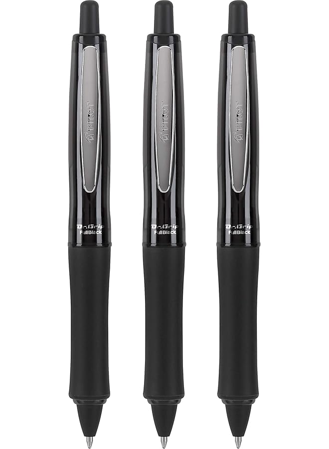 بايلوت دكتور جريب قلم حبر جاف كامل أسود قابل لإعادة الملء وقابل للسحب، حبر أسود متوسط النقطة، 3 عبوات 14634 - Image 1