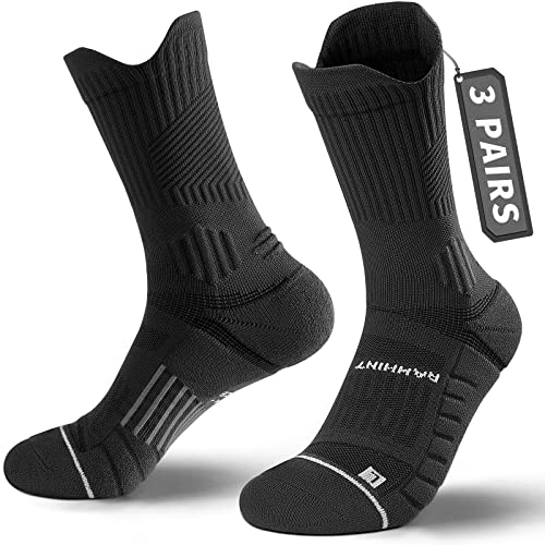 Rahhint Compression Running Socks 3 Pairs, Cushion Crew Socks, Anti-Blister Moisture Wicking Athletic Hiking Basketball Socks - Image 1