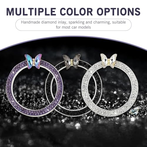 Zikefest Bling Car Engine Start Stop Decoration Ring, Crystal Rhinestone Butterfly Ring for Car Button Ring, Car Interior Accessories for Women, Push to Start Button Cover Decoration(Purple) - Image 5